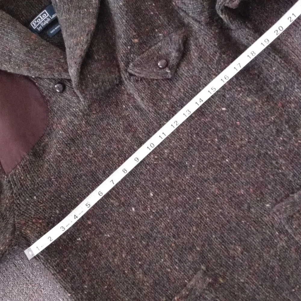 🍁VERY RARE/VTG Polo Ralph Lauren🍁 - Shawl Collar Wool Sweater Leather Details